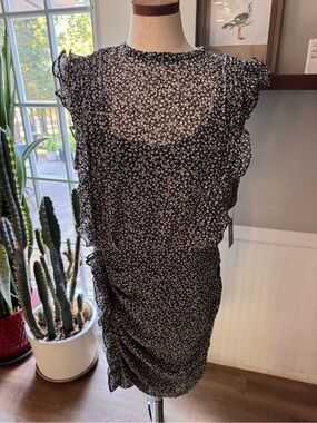 Express Black and White Floral Ruffle Mini Dress